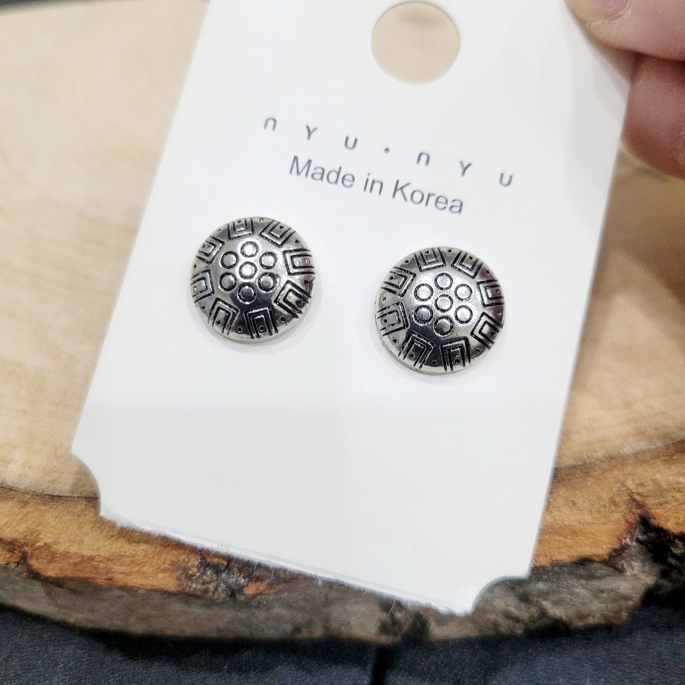 Brand New Boho Silver Round Stud Earrings